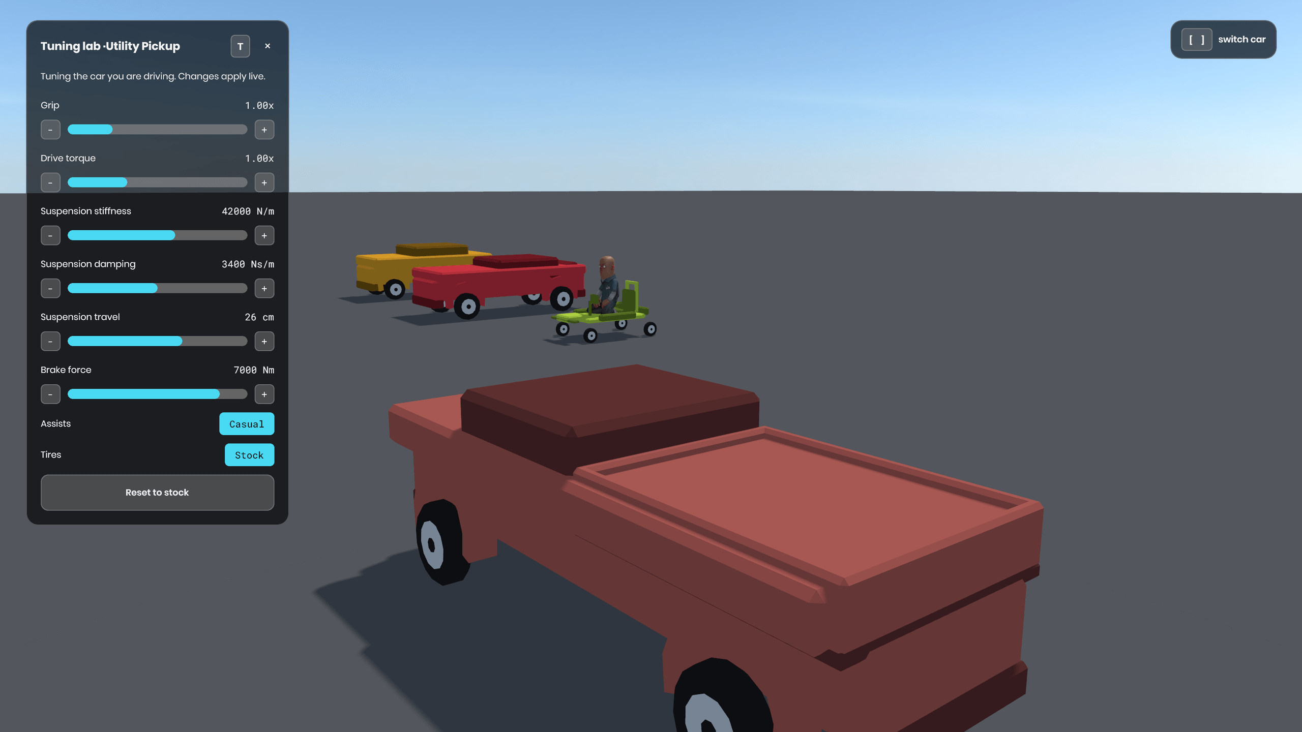 The tuning lab open over the Utility Pickup, the rest of the fleet and its driver behind
